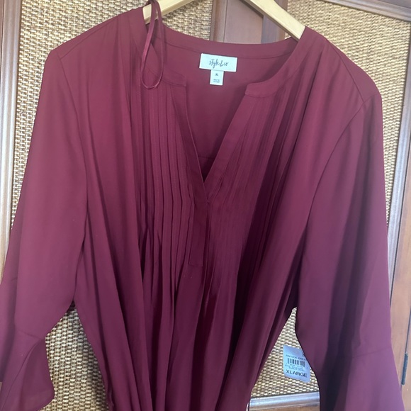 NWT! Style & Co Solid color Maroon XL Pintuck Dress - Picture 2 of 9